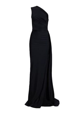 Black Pearl Asymmetric Ruched Jersey Gown