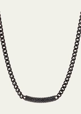 Black Rhodium and Diamond Bar Curb Chain Necklace