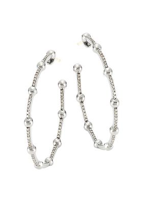 Black Rhodium-Plated & Diamond Beaded Hoop Earrings