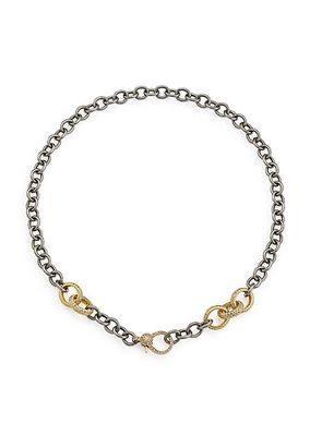 Black-Rhodium-Plated Silver, 14K Yellow Gold & 3.16 TCW Diamond Chain Necklace