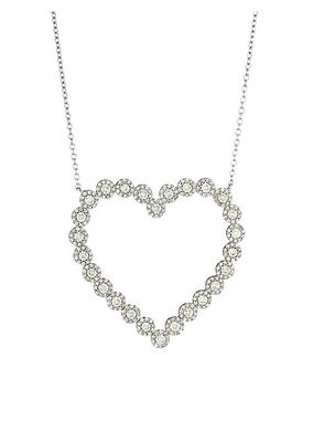 Black Rhodium-Plated Silver & Diamond Cluster Open Heart Pendant Necklace