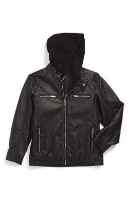 Black Rivet Faux Leather Hooded Jacket