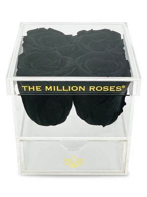 Black Roses In Rose Box With Drawer - Black - Black
