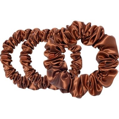 Black Slipsilk™ 3-Pack Silk Scrunchies Set in Auburn 