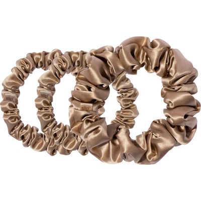 Black Slipsilk™ 3-Pack Silk Scrunchies Set in Light Brown 