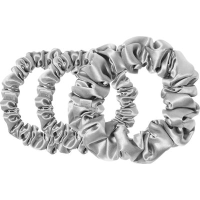 Black Slipsilk™ 3-Pack Silk Scrunchies Set in Silver