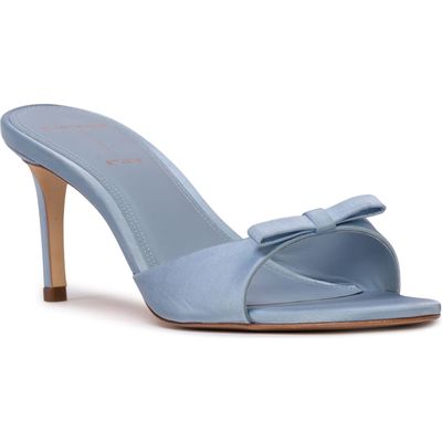 BLACK SUEDE STUDIO Albie Slide Sandal in Blue Fog Satin 