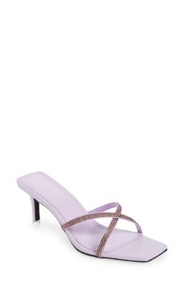 BLACK SUEDE STUDIO Ari Metallic Stiletto Slide Sandal in Lavender Buffed Nappa/Crystal