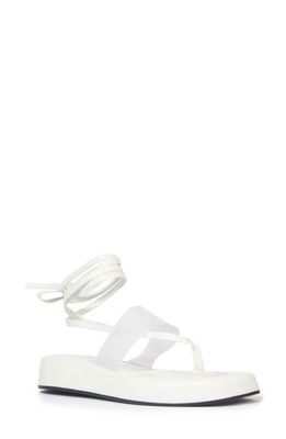 BLACK SUEDE STUDIO Flatform Ankle Strap Sandal in White Leather
