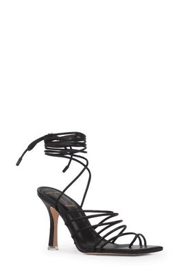 BLACK SUEDE STUDIO Luisa Ankle Tie Sandal in Black Leather