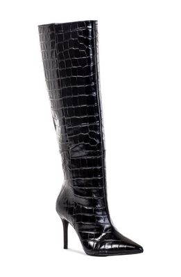 BLACK SUEDE STUDIO Tory Croc Embossed Knee High Boot in Black Shiny Croc
