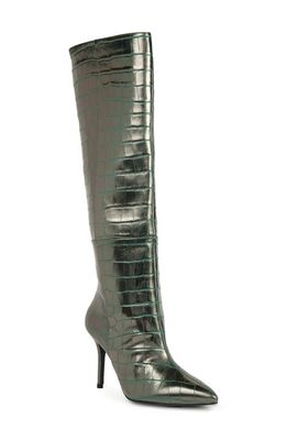 BLACK SUEDE STUDIO Tory Croc Embossed Knee High Boot in Silver Metallic Croc