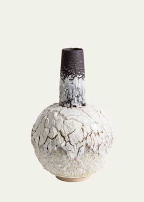 Black Volcanic Rock & White Porcelain Bud Vase, 10"