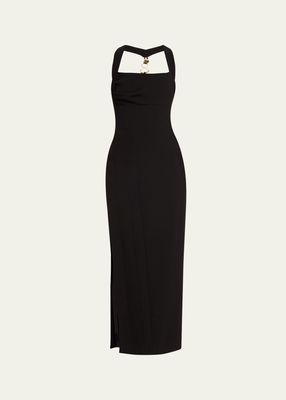 Blaine Long Crepe Halter Dress