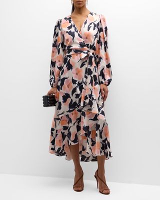 Blaire Faux-Wrap Puff-Sleeve Midi Dress