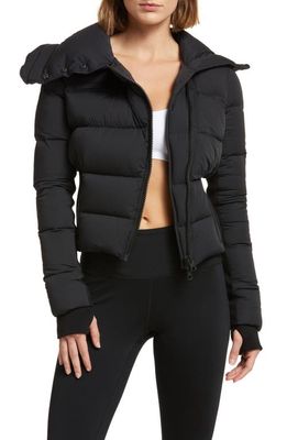 Blanc Noir Asymmetric Zip Crop Puffer Jacket in Black