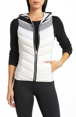 Blanc Noir Packable Hooded Down Vest in Ash Grey/White/Silver
