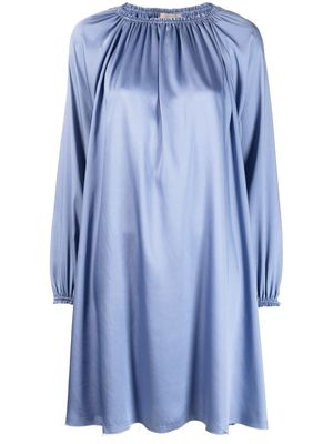 Blanca Vita gathered-detail long-sleeve dress - Blue