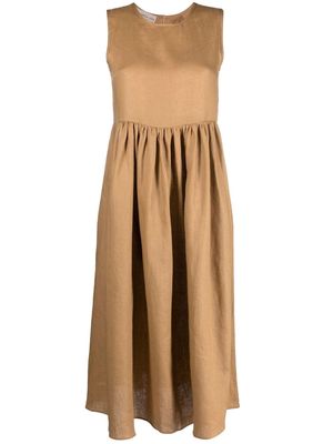Blanca Vita pleated sleeveless linen midi dress - Brown