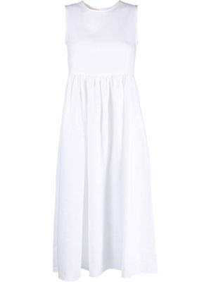 Blanca Vita pleated sleeveless linen midi dress - White