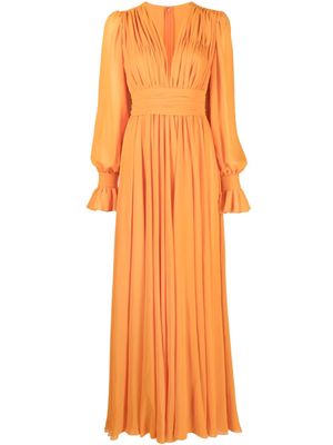 Blanca Vita plunging V-neck pleated gown - Orange