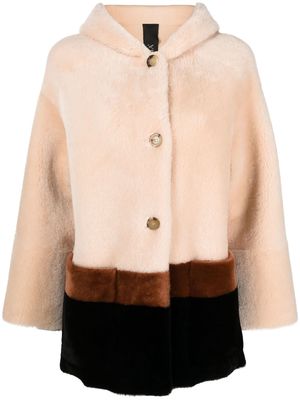Blancha colour-block hooded fur coat - Black