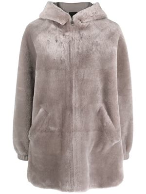 Blancha reversible hooded shearling coat - Grey