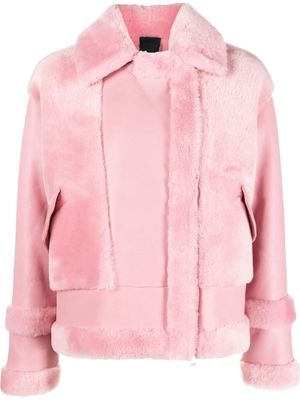 Blancha Shearling-panelled leather jacket - Pink