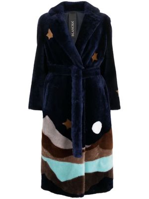 Blancha shearling patterned-intarsia coat - Blue