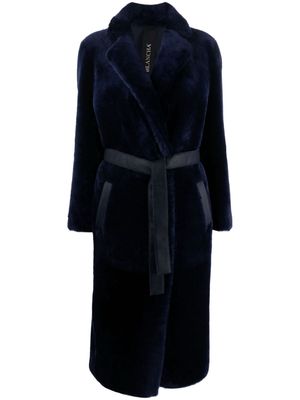 Blancha shearling tied-waist coat - Blue