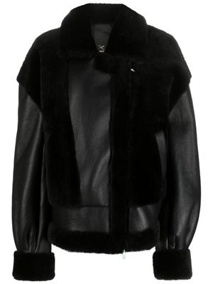 Blancha shearling-trim leather jacket - Black