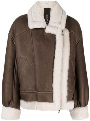 Blancha shearling-trim leather jacket - Brown