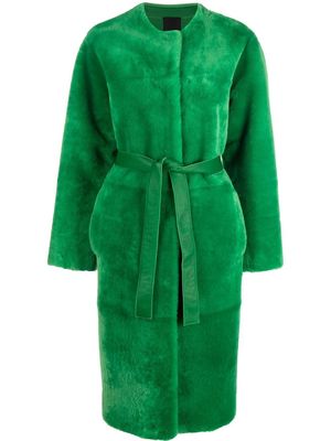 Blancha tied-waistband faux-fur coat - Green