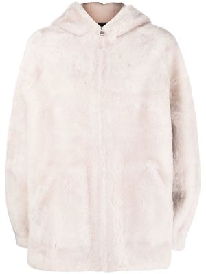 Blancha zip-up shearling hooded coat - Neutrals