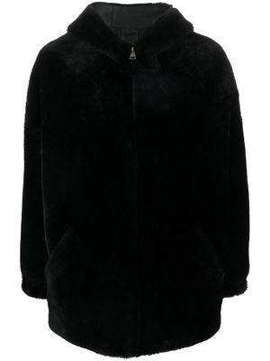 BLANCHA zip-up shearling hooded jacket - Black