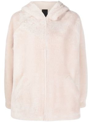 Blancha zip-up shearling hooded jacket - Neutrals