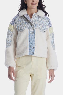 Blank NYC Women's Flower Patch Collared Sherpa Jacket in White