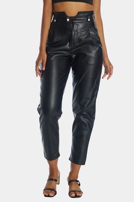 Blank NYC Women's Pleather High Waisted Paperbag Pants in Black