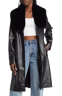 BLANKNYC Faux Fur & Faux Leather Trench Coat in In The Moment