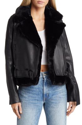 BLANKNYC Faux Leather & Faux Fur Moto Jacket in Perfect Night