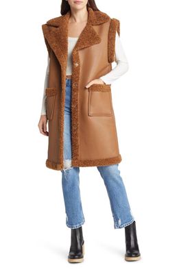 BLANKNYC Faux Leather & Faux Shearling Long Vest in Touch And Go