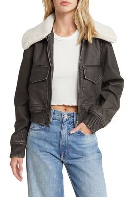 BLANKNYC Faux Leather Aviator Jacket with Faux Shearling Collar in Night Crawler
