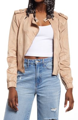 BLANKNYC Faux Suede Moto Bomber in Sand Dune