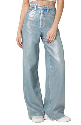BLANKNYC High Waist Metallic Coated Wide Leg Jeans in Silver Star