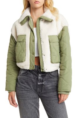 BLANKNYC Quilted High Pile Fleece Mixed Media Jacket in Perfect Getaway