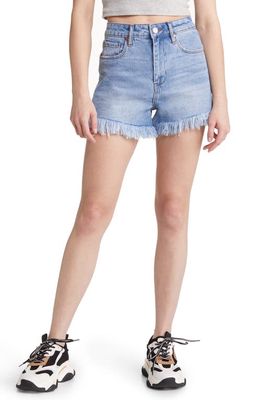 BLANKNYC The Reeve Frayed High Waist Denim Shorts in Party Mode