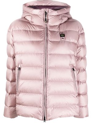 Blauer logo-patch hooded padded jacket - Pink