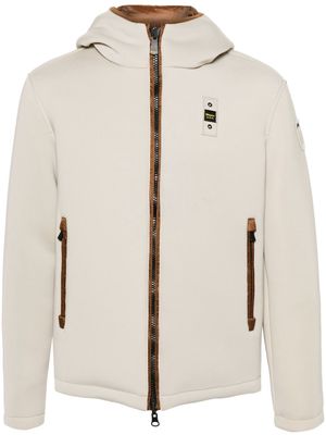Blauer logo-tag zip-up hooded jacket - Neutrals