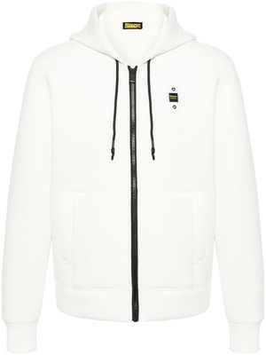 Blauer logo-tag zip-up hooded jacket - White