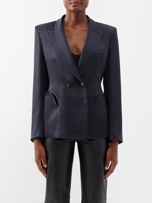 Blazé Milano - Charmer Double-breasted Satin Blazer - Womens - Dark Navy